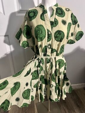Zara Cream Mini Dress with Green Celestial Print
